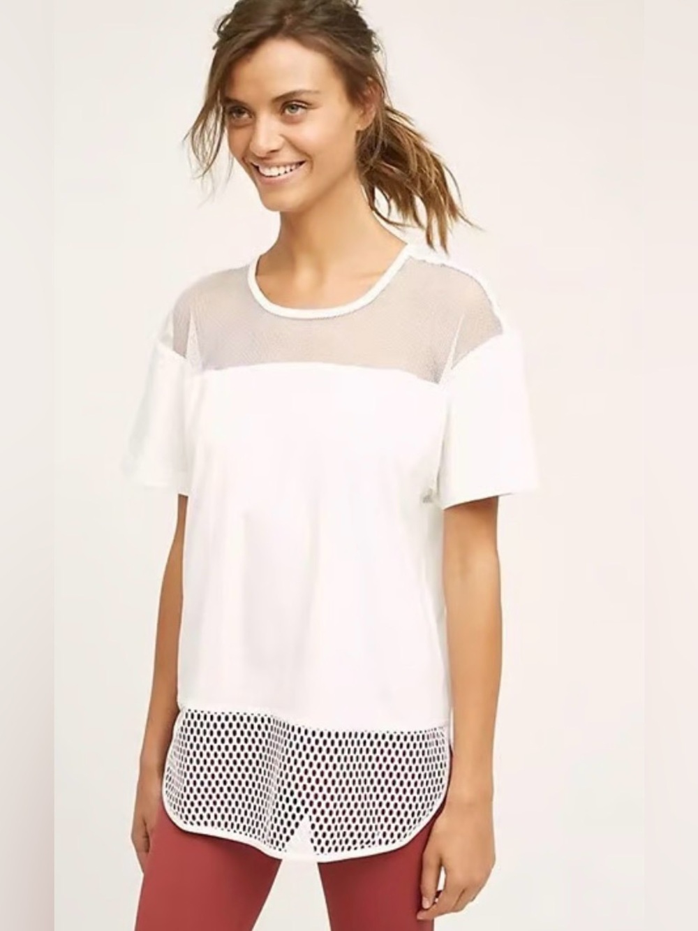 Anatomie Clothing Melissa Mesh Panel White Travel Tee, size  L